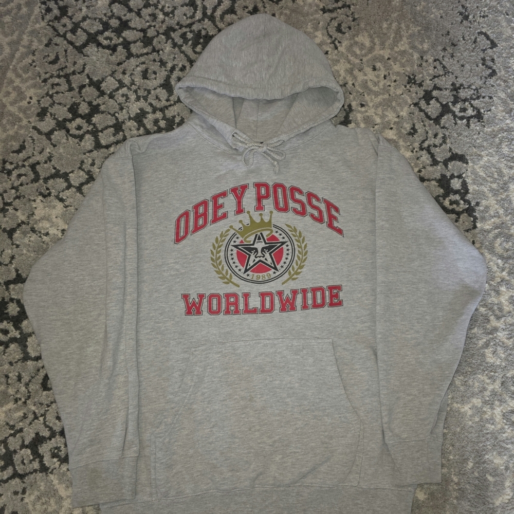 Obey Posse Gray and Red Hoodie